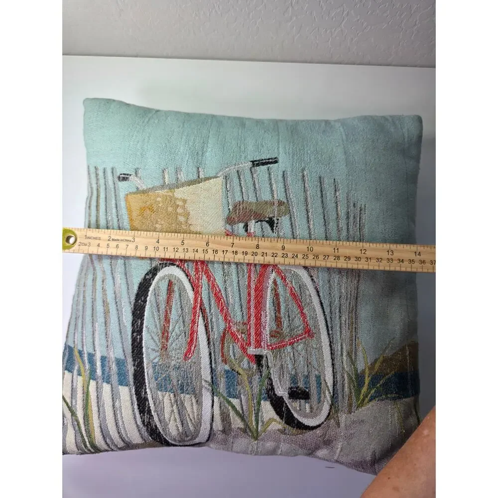 BETTER HOMES Bicycle Beach Water Sand Nautical Tapestry Shabby Pillow Qty 1